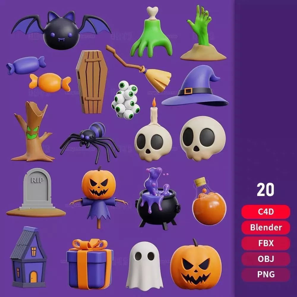 20 cartoon Halloween 3D Model Pack 3D model_0