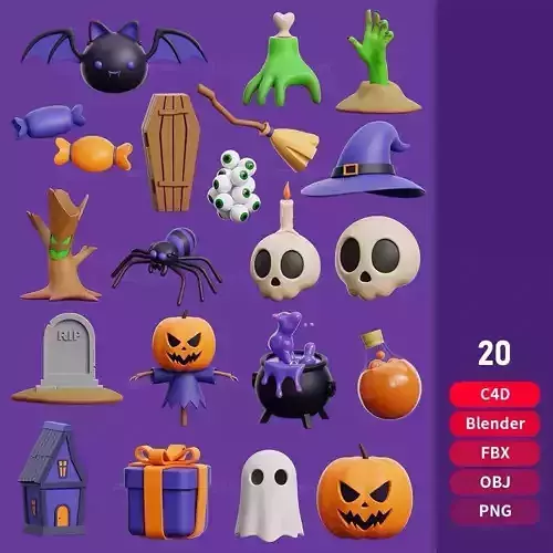 20 cartoon Halloween 3D Model Pack 3D model 20 cartoon Halloween 3D Model Pack 3D model