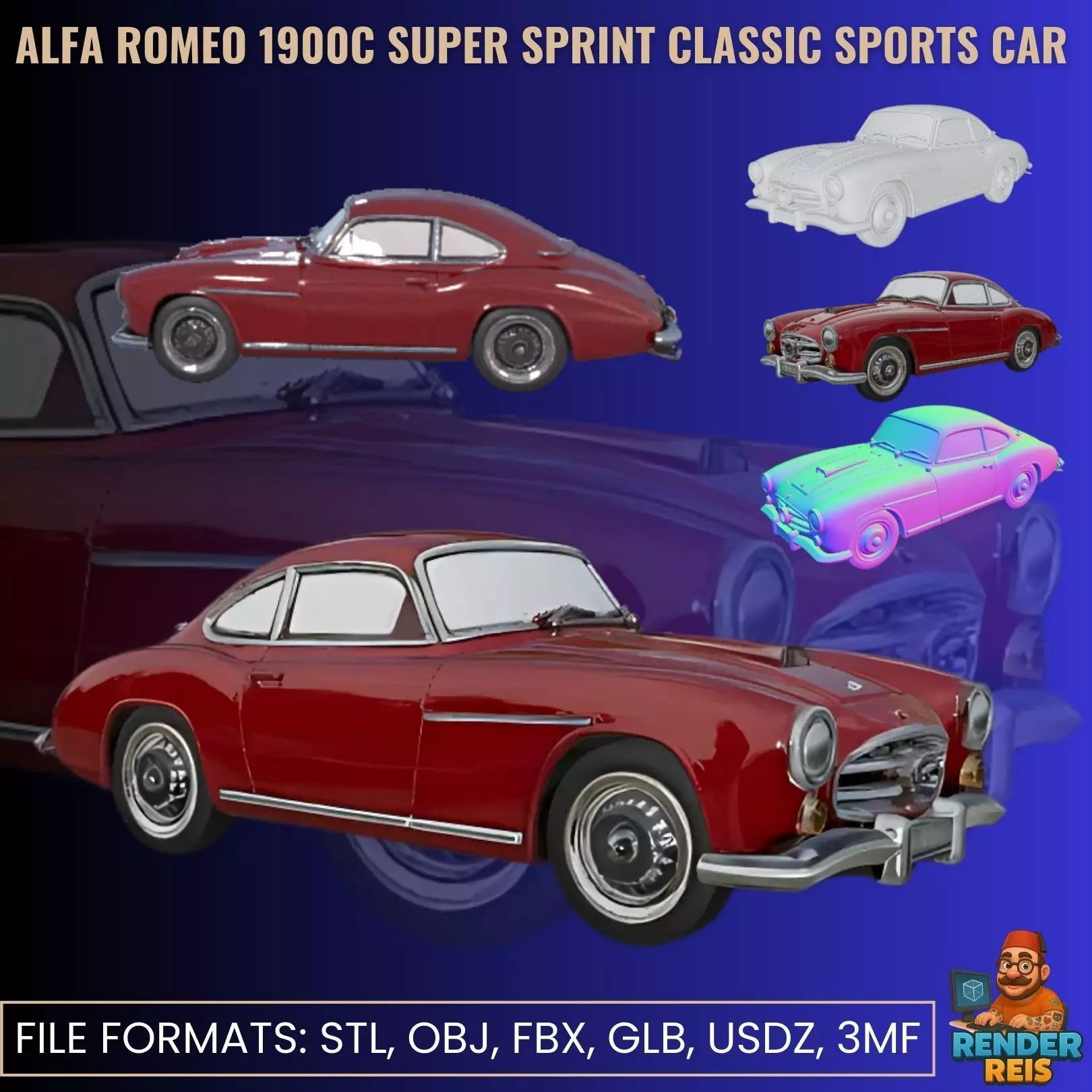 A Romeo 1900C Super Sprint Classic Sports Car 3D print model
