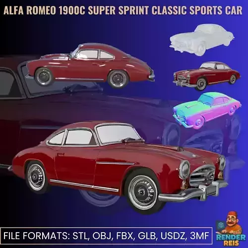 A Romeo 1900C Super Sprint Classic Sports Car 3D print model