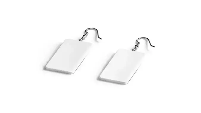 White Rectangular Earring Jewelry - pair of square ear jewel Low-poly 3D model