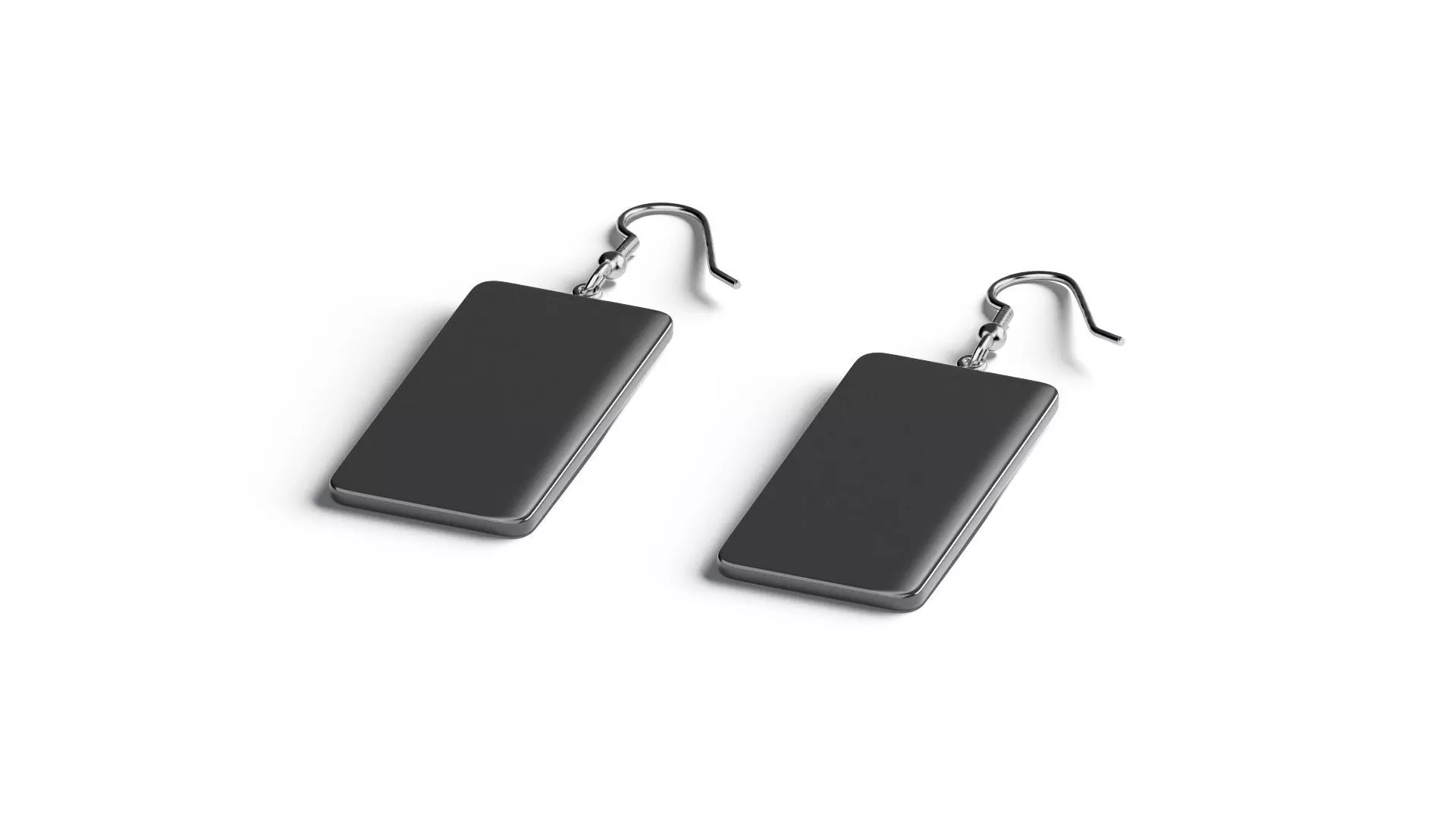 Black Rectangle Earrings - pair of plastic earing jewelery Low-poly 3D model_4