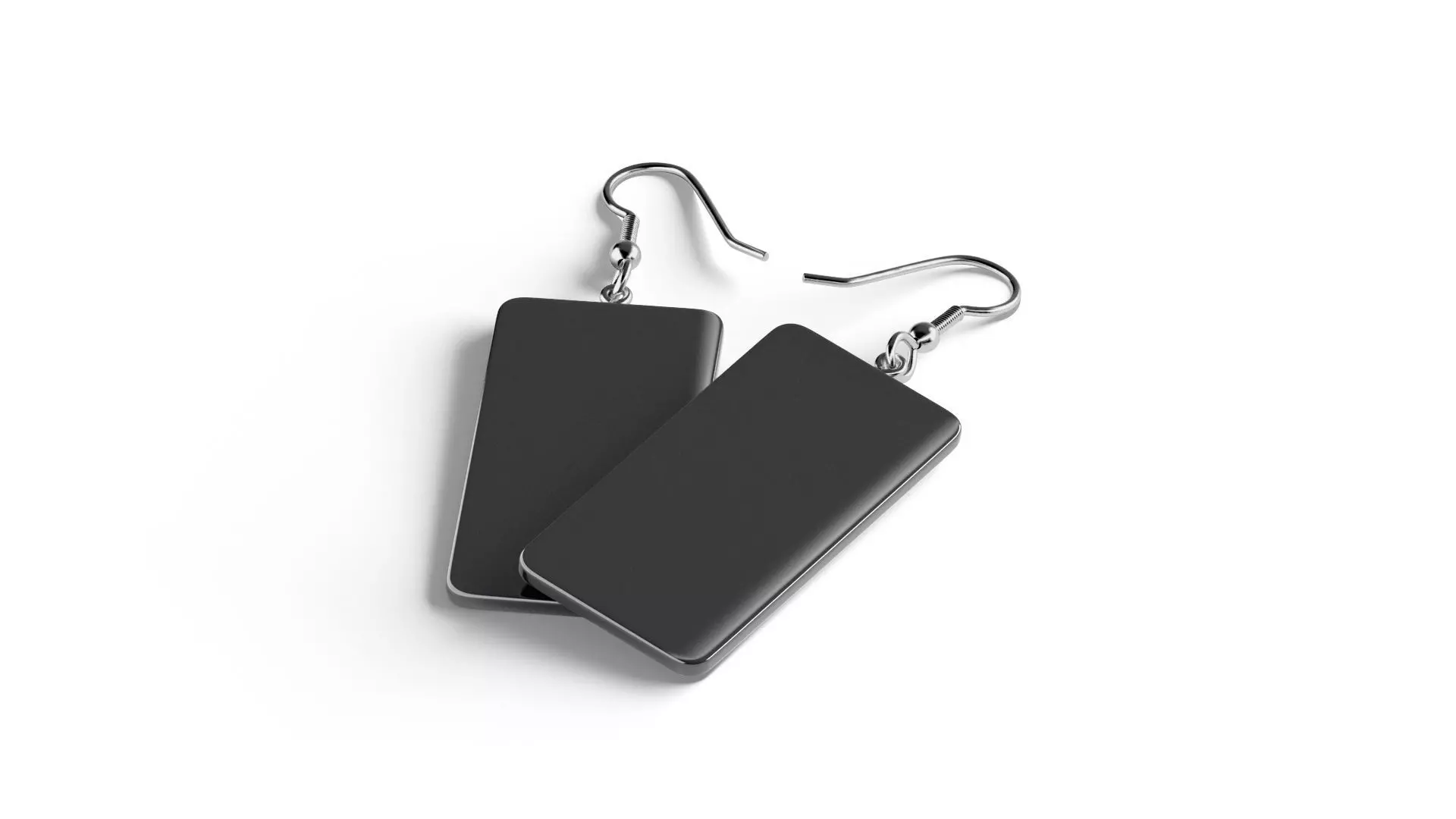 Black Rectangle Earrings - pair of plastic earing jewelery Low-poly 3D model_3