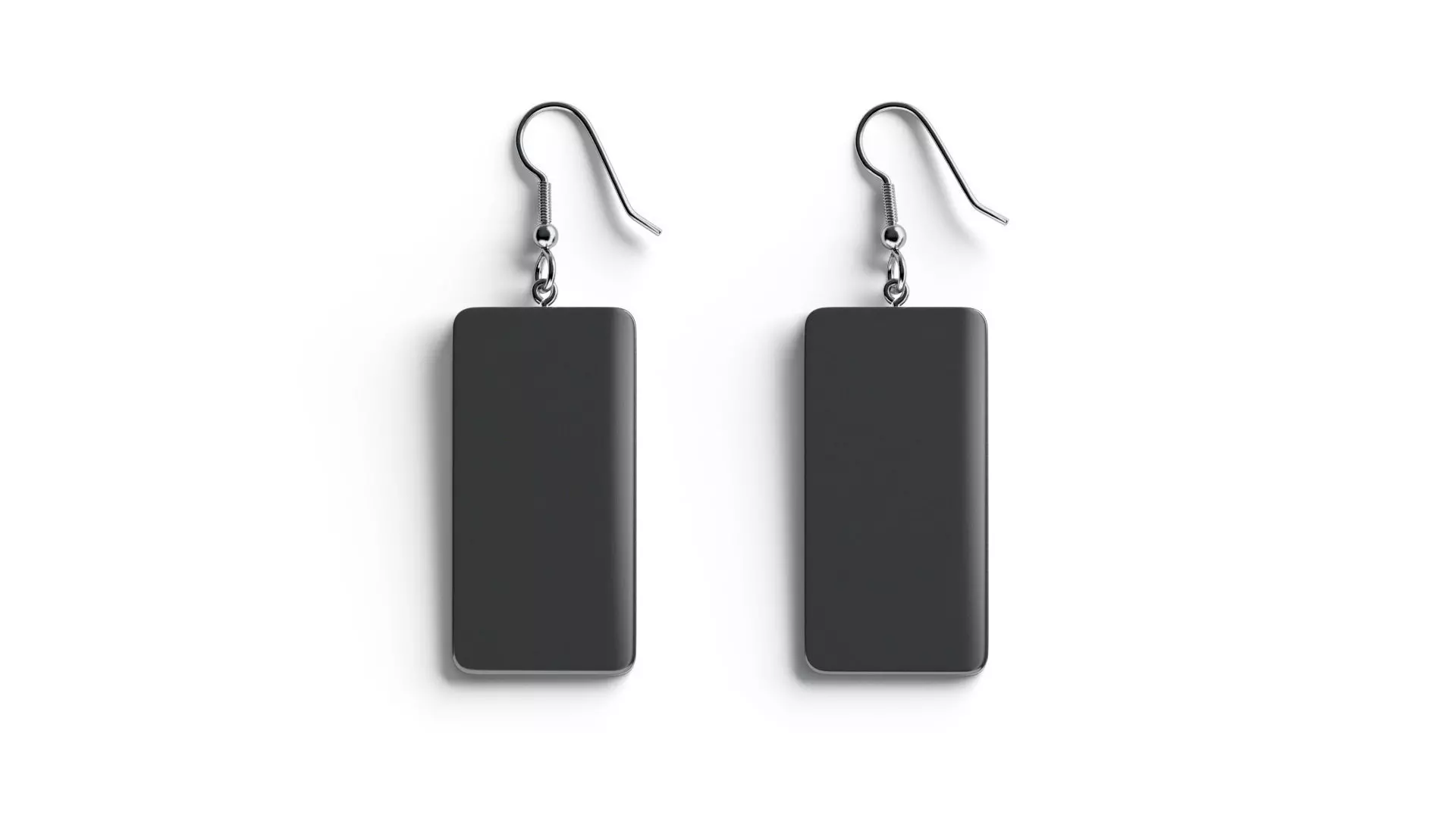 Black Rectangle Earrings - pair of plastic earing jewelery Low-poly 3D model_1