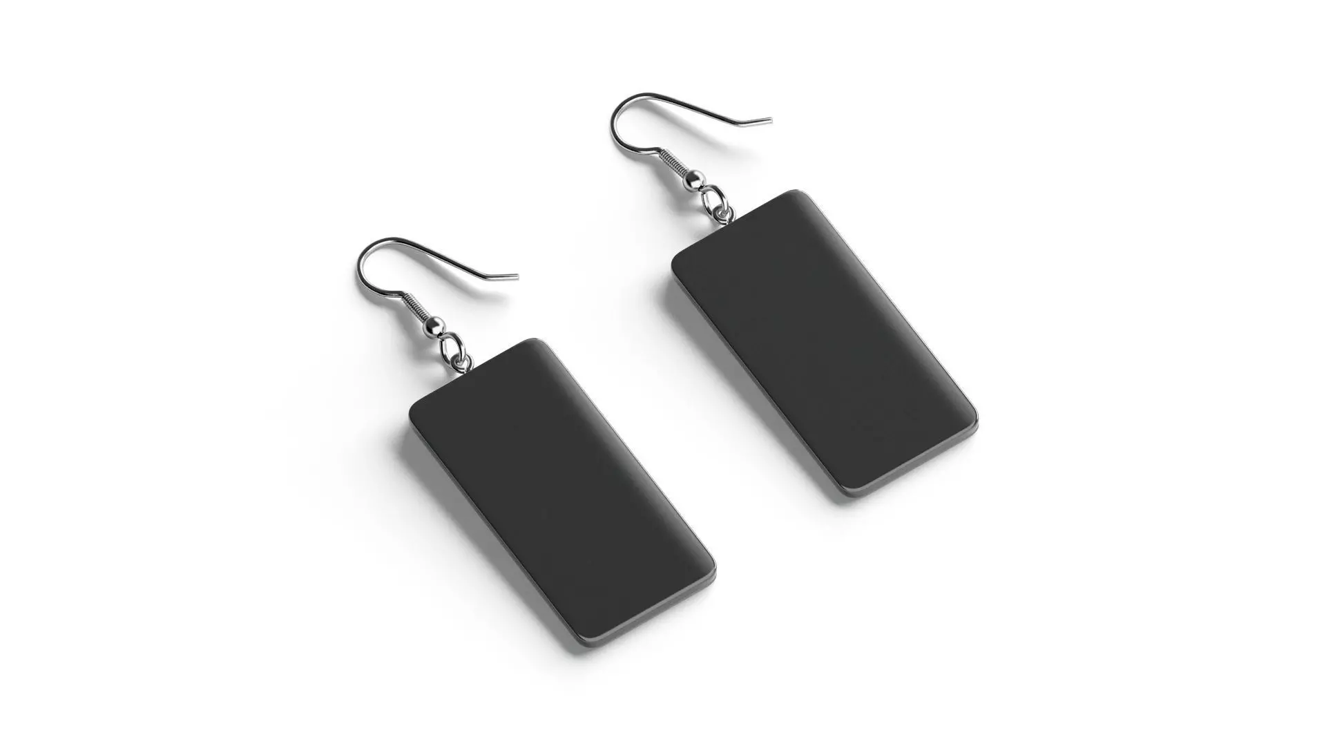 Black Rectangle Earrings - pair of plastic earing jewelery Low-poly 3D model_0