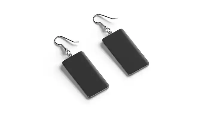 Black Rectangle Earrings - pair of plastic earing jewelery Low-poly 3D model