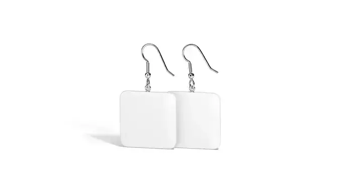White Square Earring Pair - quadratic eardrop bijou Low-poly 3D model