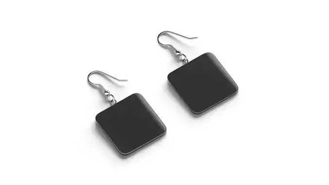 Black Square Earrings - rectangular plastic ear jewel Low-poly 3D model
