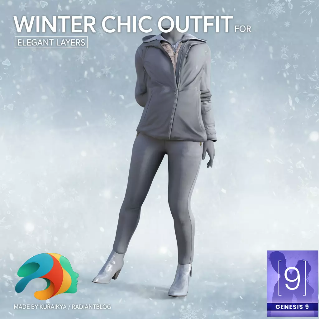 Winter Chic Outfit for Genesis 9 Low-poly 3D model