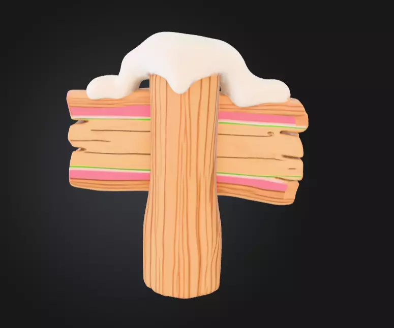 Stylized Wooden Signpost with Snow Low-poly 3D model_4
