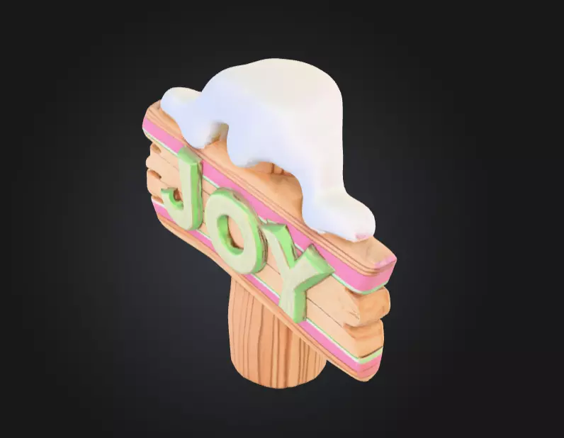 Stylized Wooden Signpost with Snow Low-poly 3D model_8