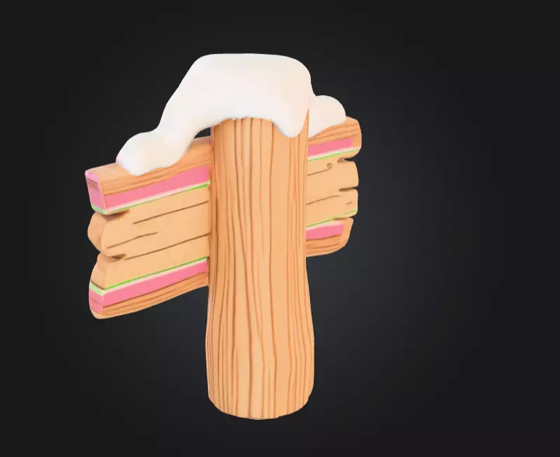 Stylized Wooden Signpost with Snow Low-poly 3D model_3