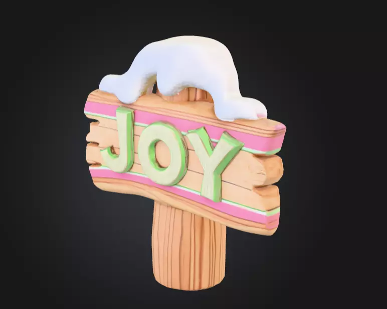 Stylized Wooden Signpost with Snow Low-poly 3D model_1