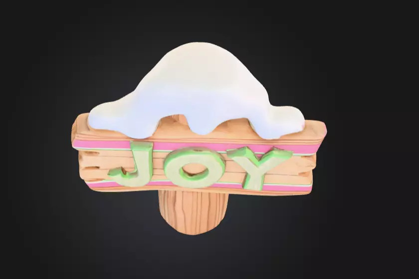 Stylized Wooden Signpost with Snow Low-poly 3D model_7