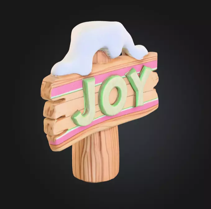 Stylized Wooden Signpost with Snow Low-poly 3D model_6