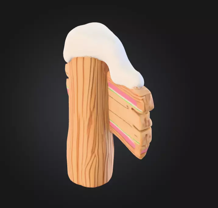 Stylized Wooden Signpost with Snow Low-poly 3D model_5