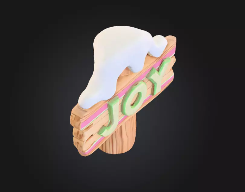Stylized Wooden Signpost with Snow Low-poly 3D model_9