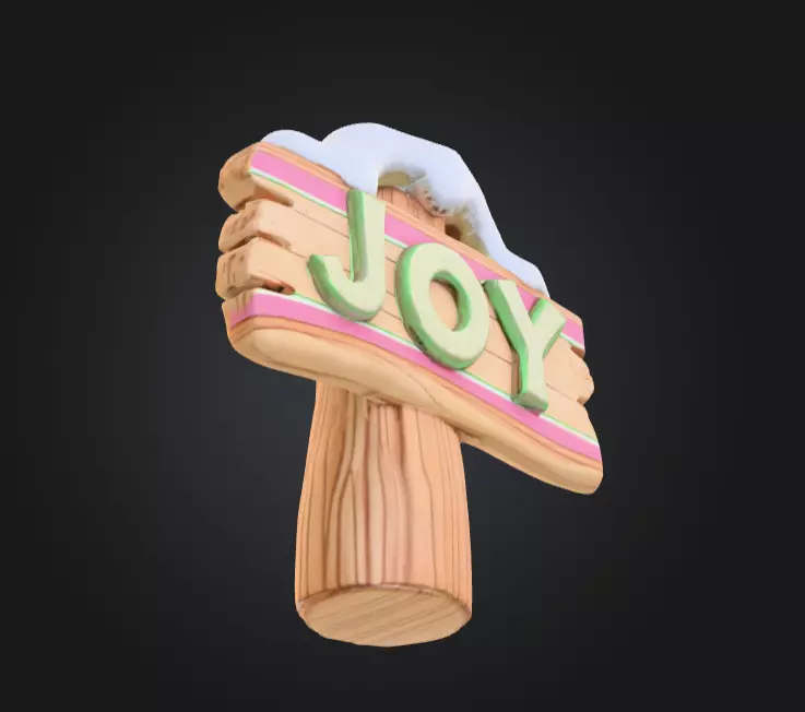 Stylized Wooden Signpost with Snow Low-poly 3D model_13