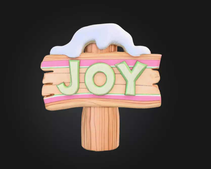 Stylized Wooden Signpost with Snow Low-poly 3D model_0