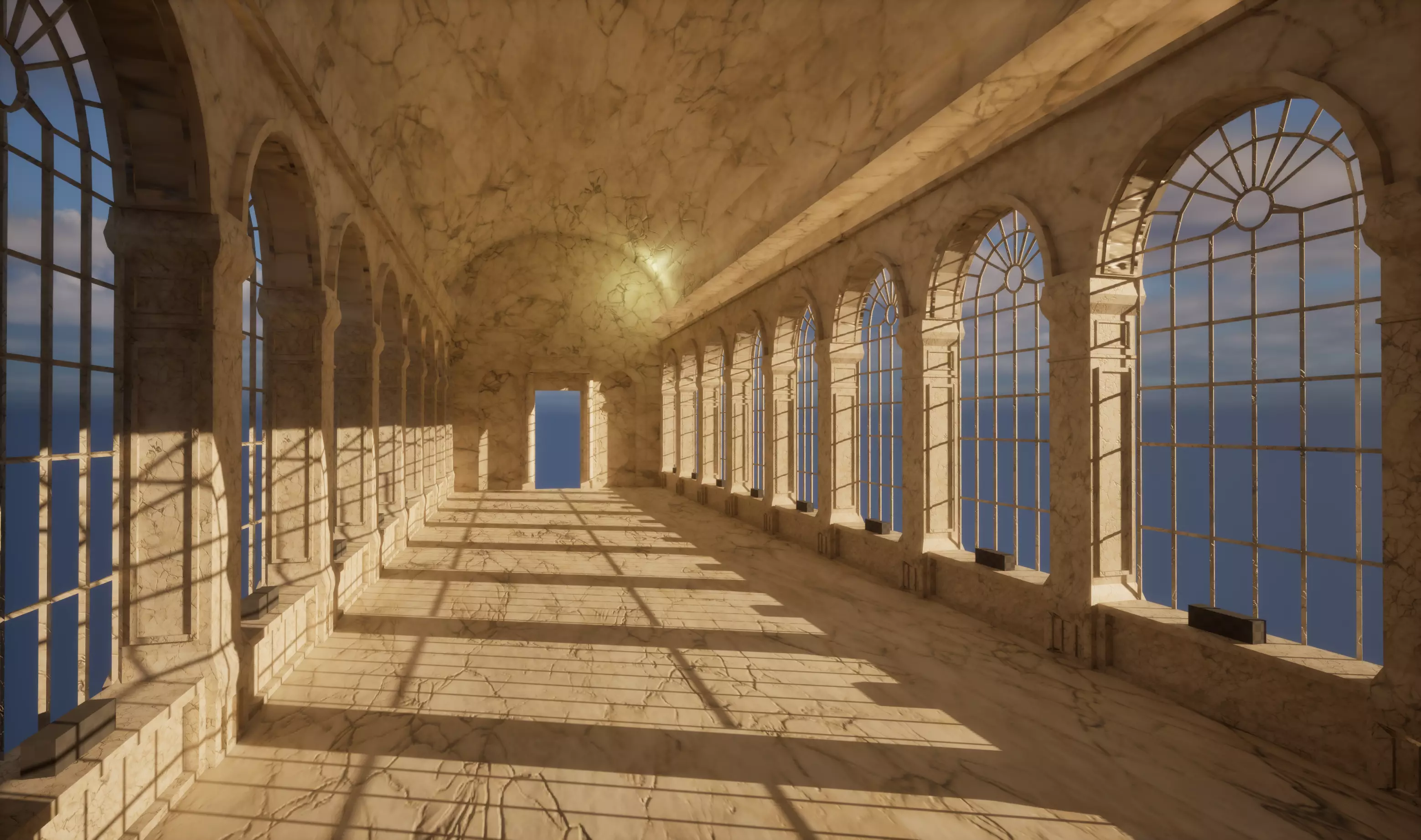 Marble corridor Low-poly 3D model_1