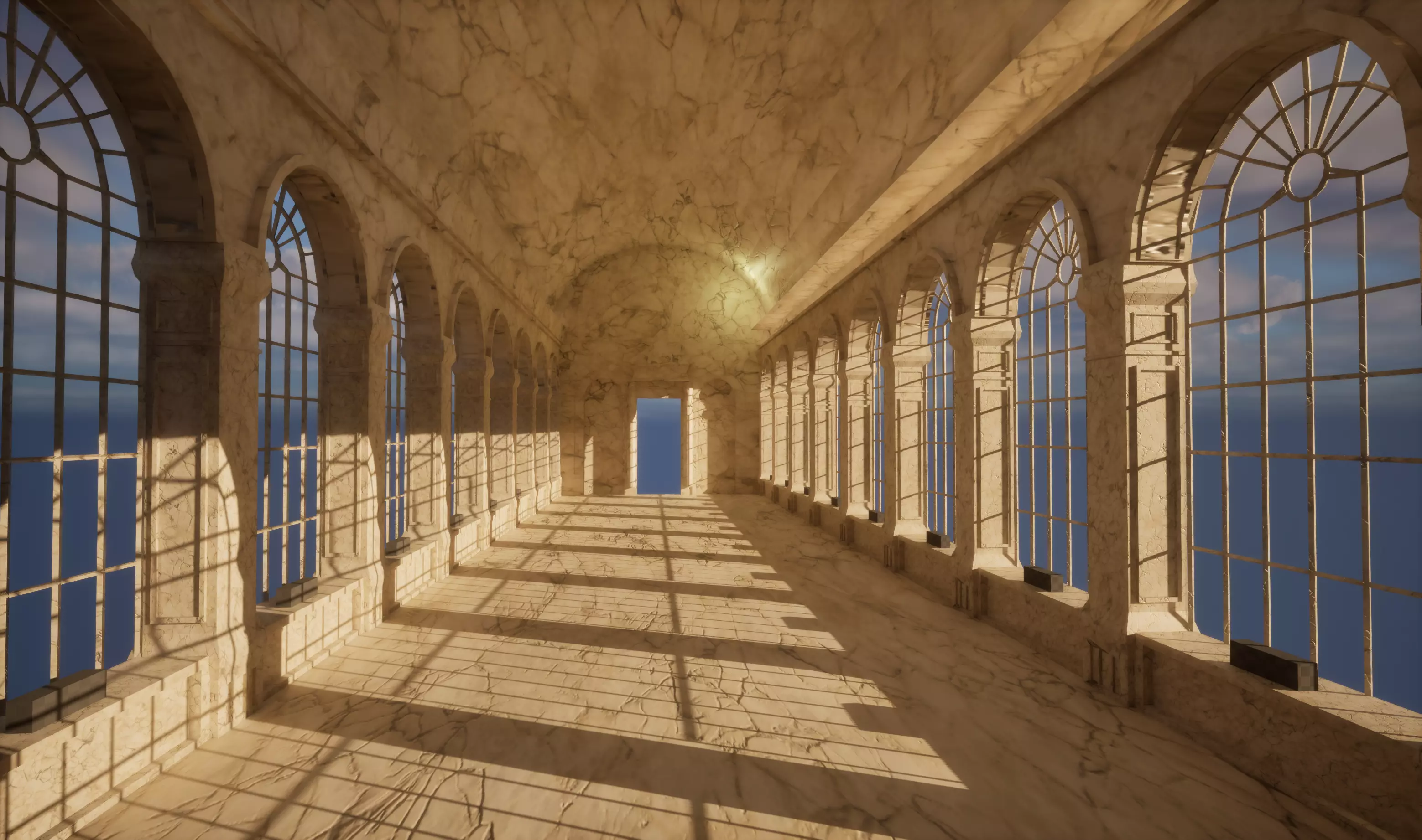 Marble corridor Low-poly 3D model_0