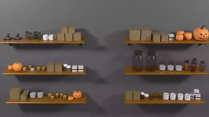 Halloween Cafe Wall Shelves with Props