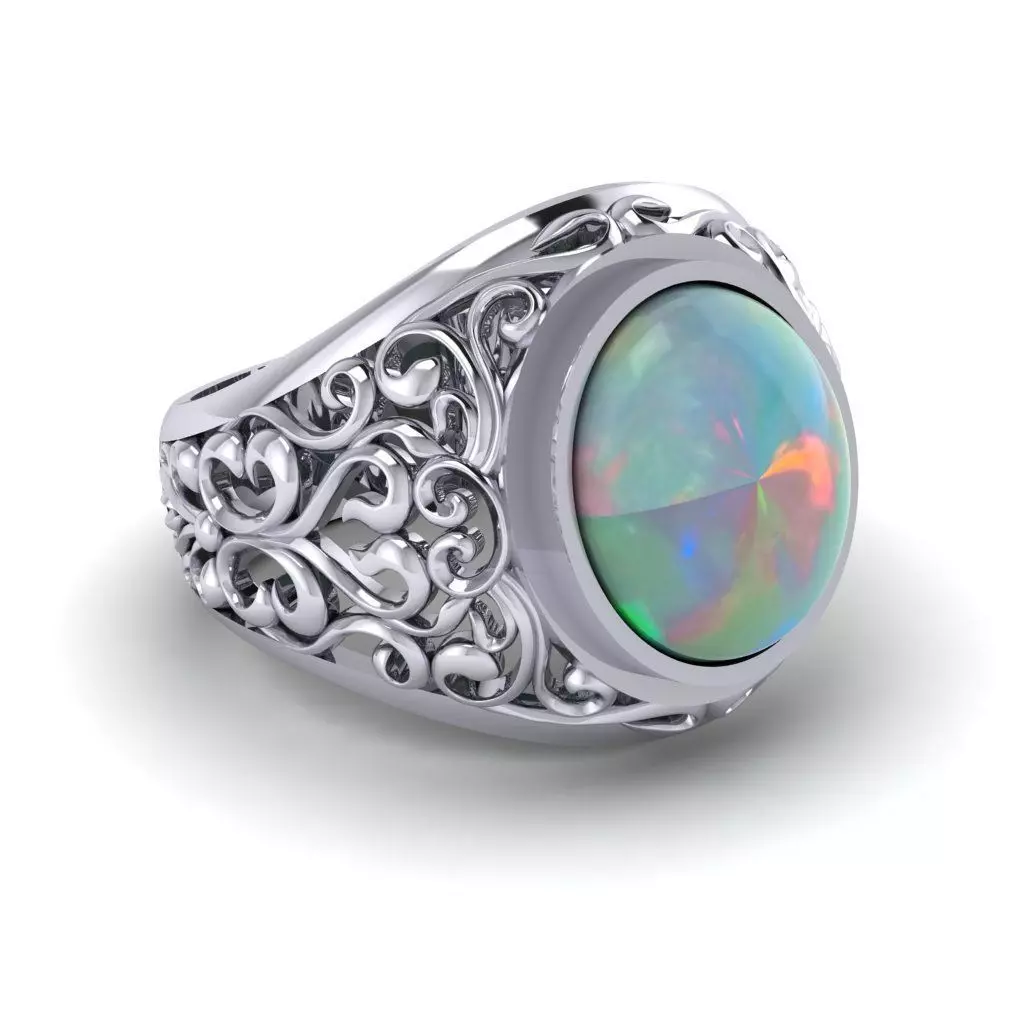 Filigree Signet ring with cabachon 12x10mm 3D print model