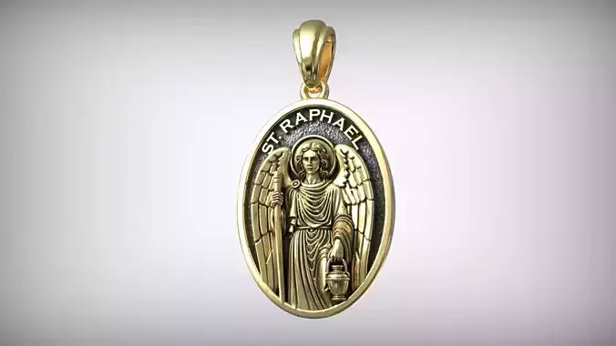Saint Raphael Archangel Oval Medal Catholic Christian Pendant