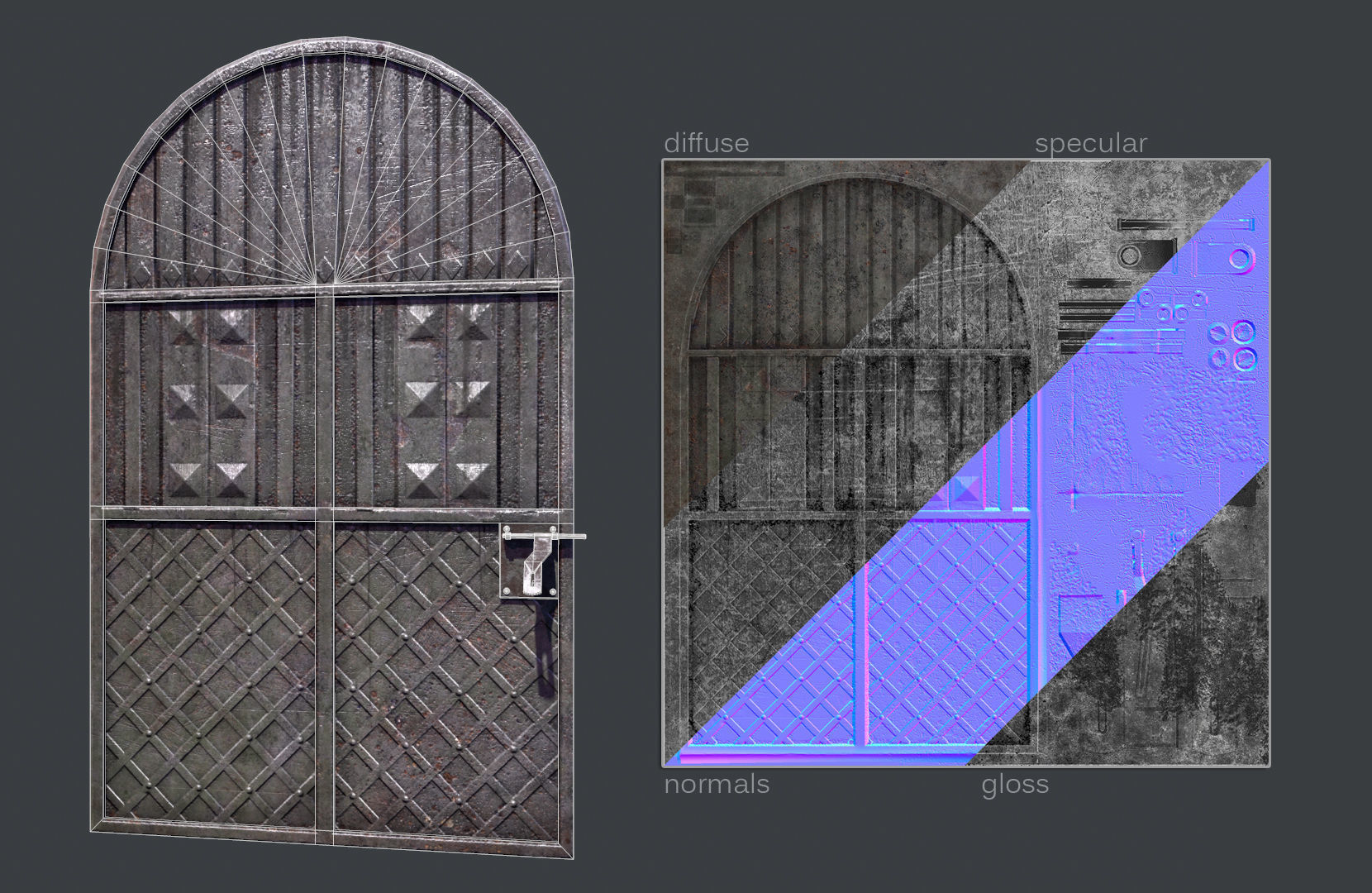Metal Gate Low-poly 3D model_1