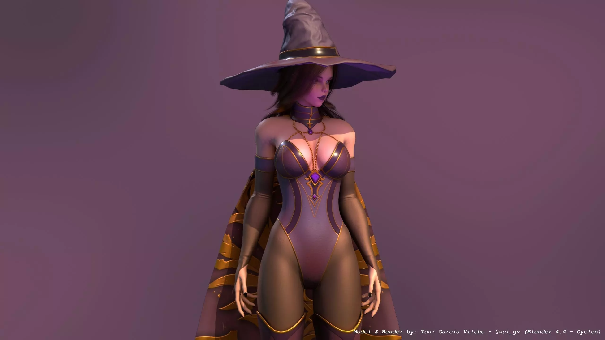 Rigged Character - Stylized Dark Witch Free low-poly 3D model_8