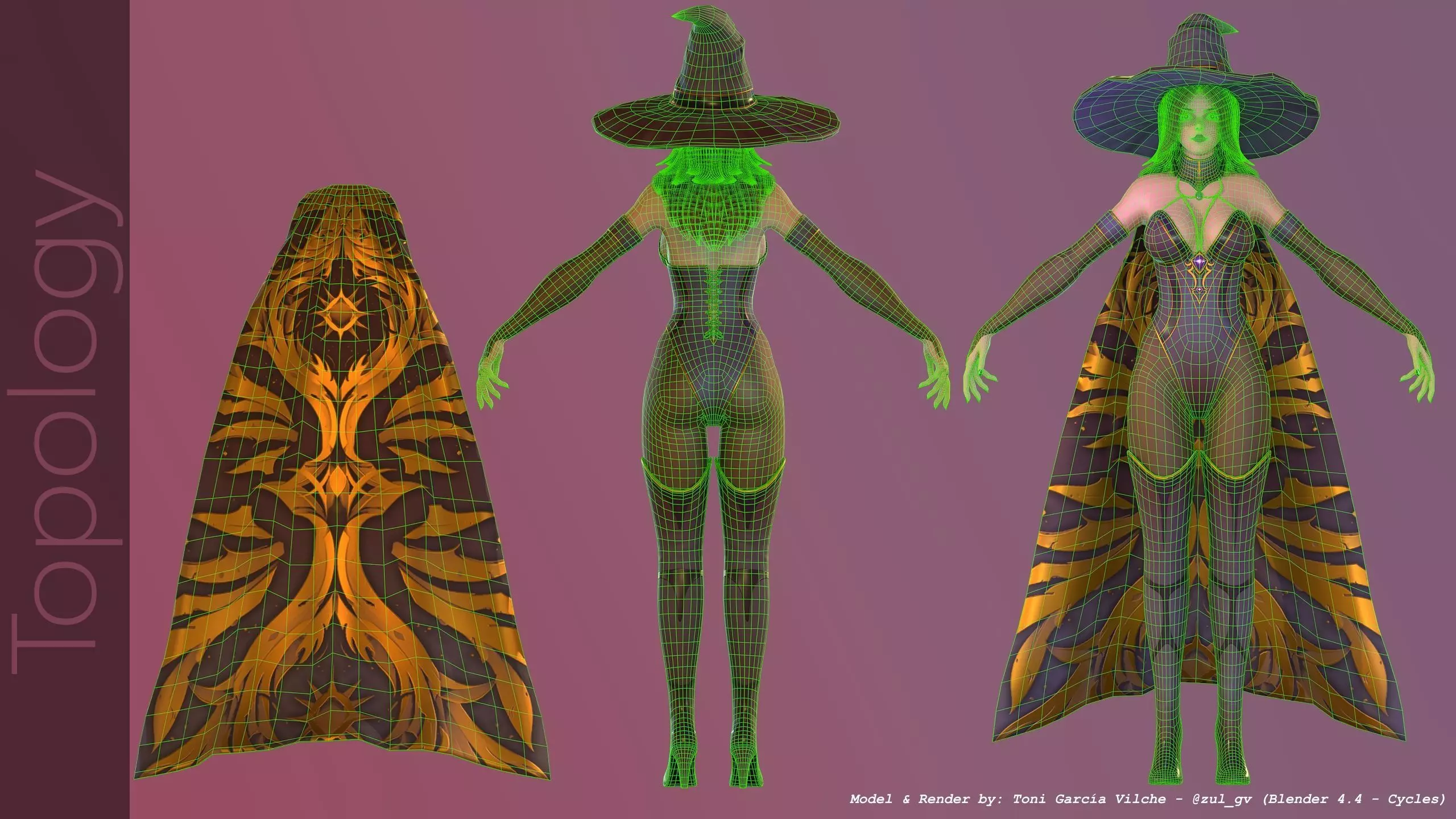 Rigged Character - Stylized Dark Witch Free low-poly 3D model_9