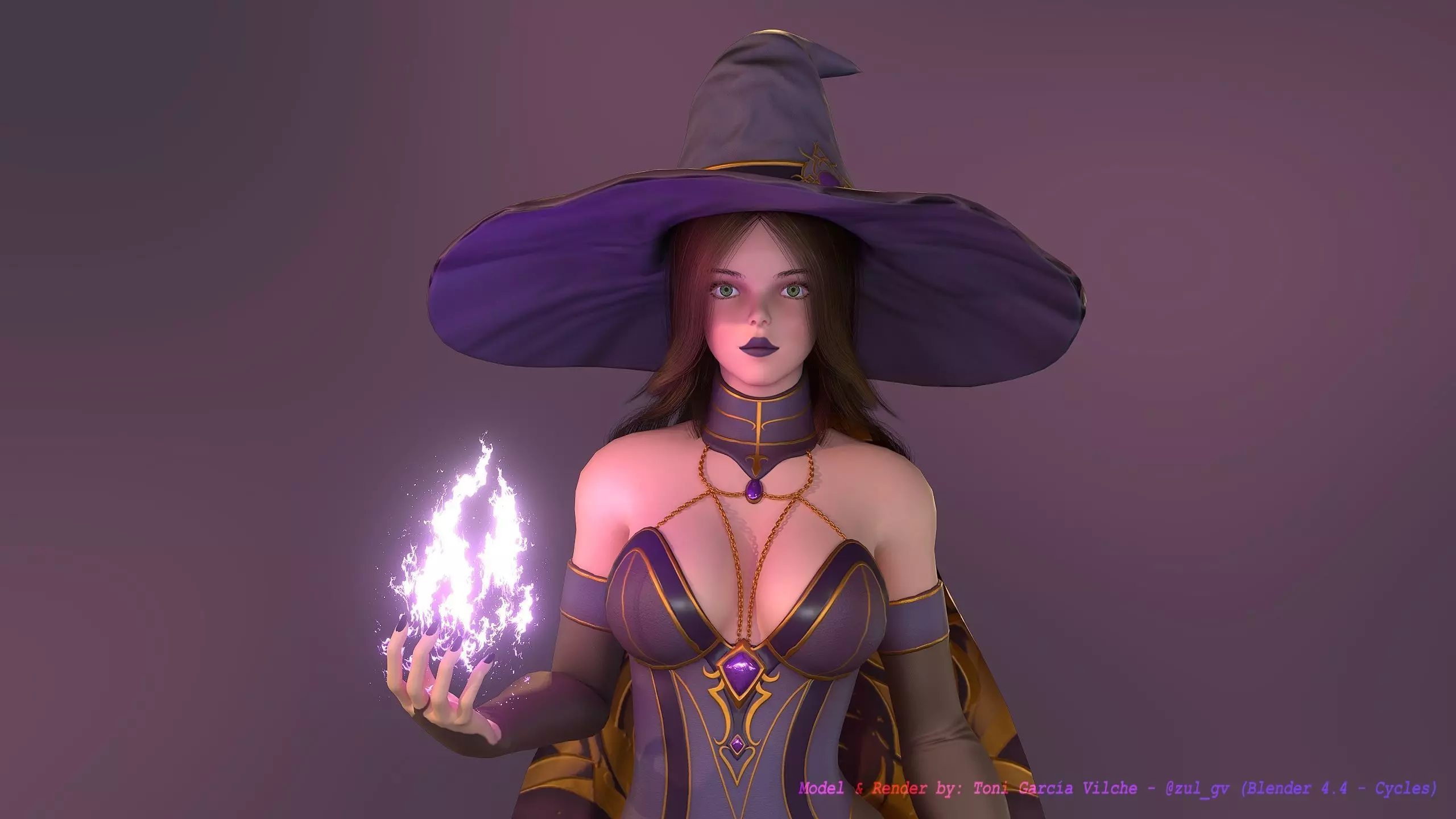 Rigged Character - Stylized Dark Witch Free low-poly 3D model_1