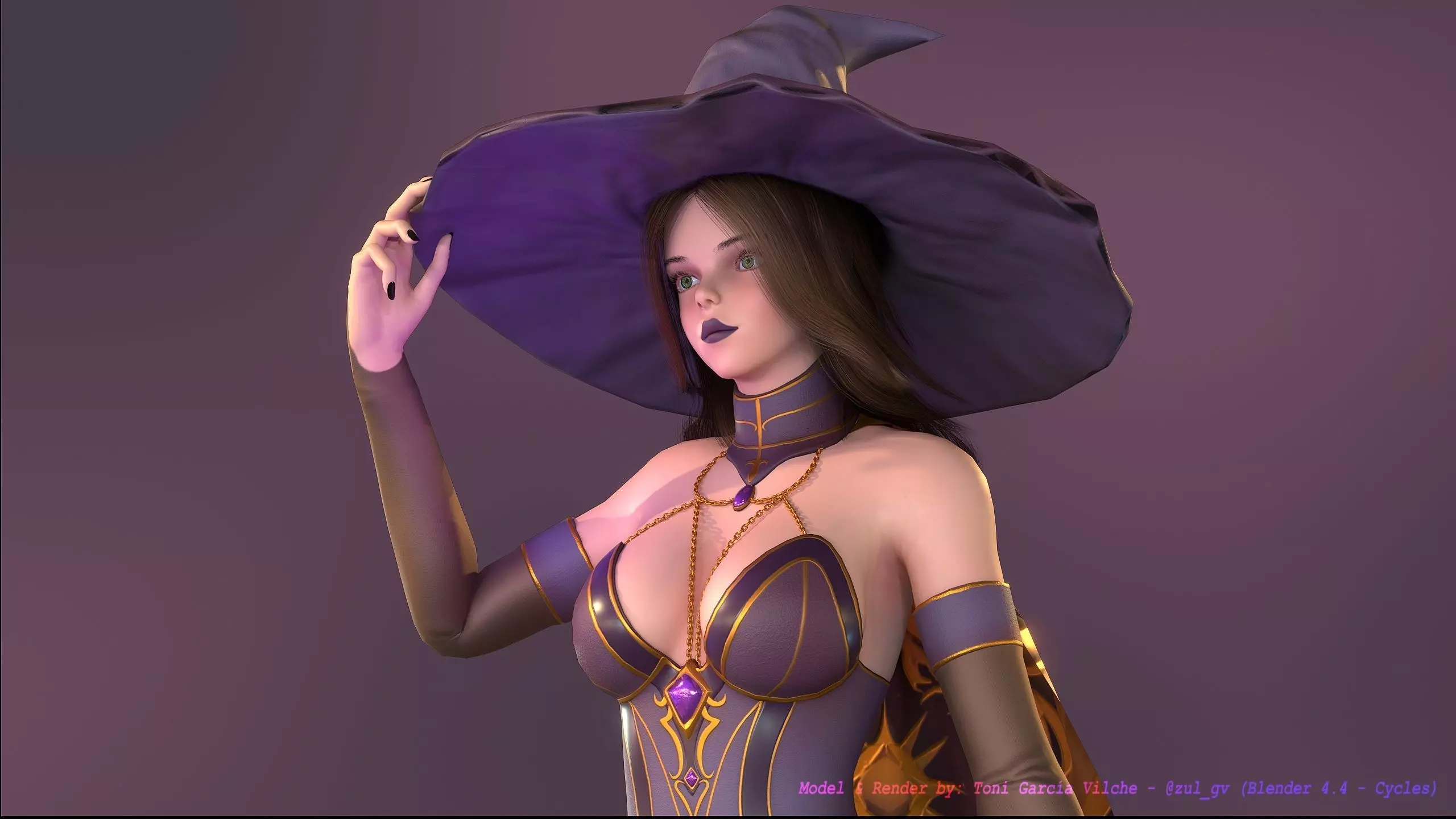 Rigged Character - Stylized Dark Witch Free low-poly 3D model_5