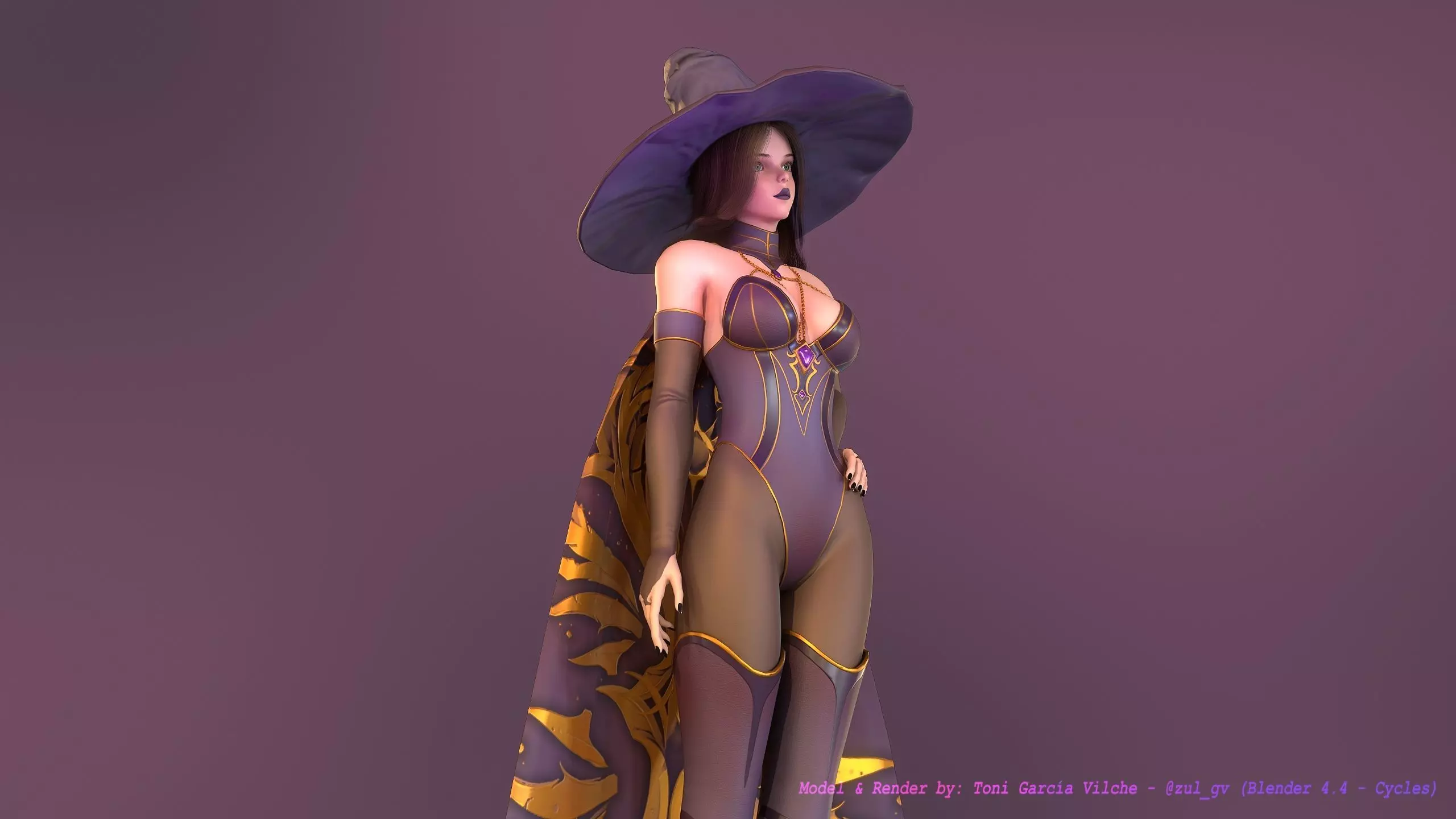 Rigged Character - Stylized Dark Witch Free low-poly 3D model_6