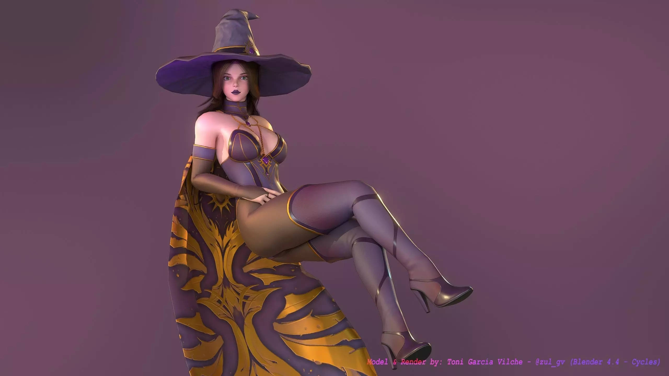Rigged Character - Stylized Dark Witch Free low-poly 3D model_3