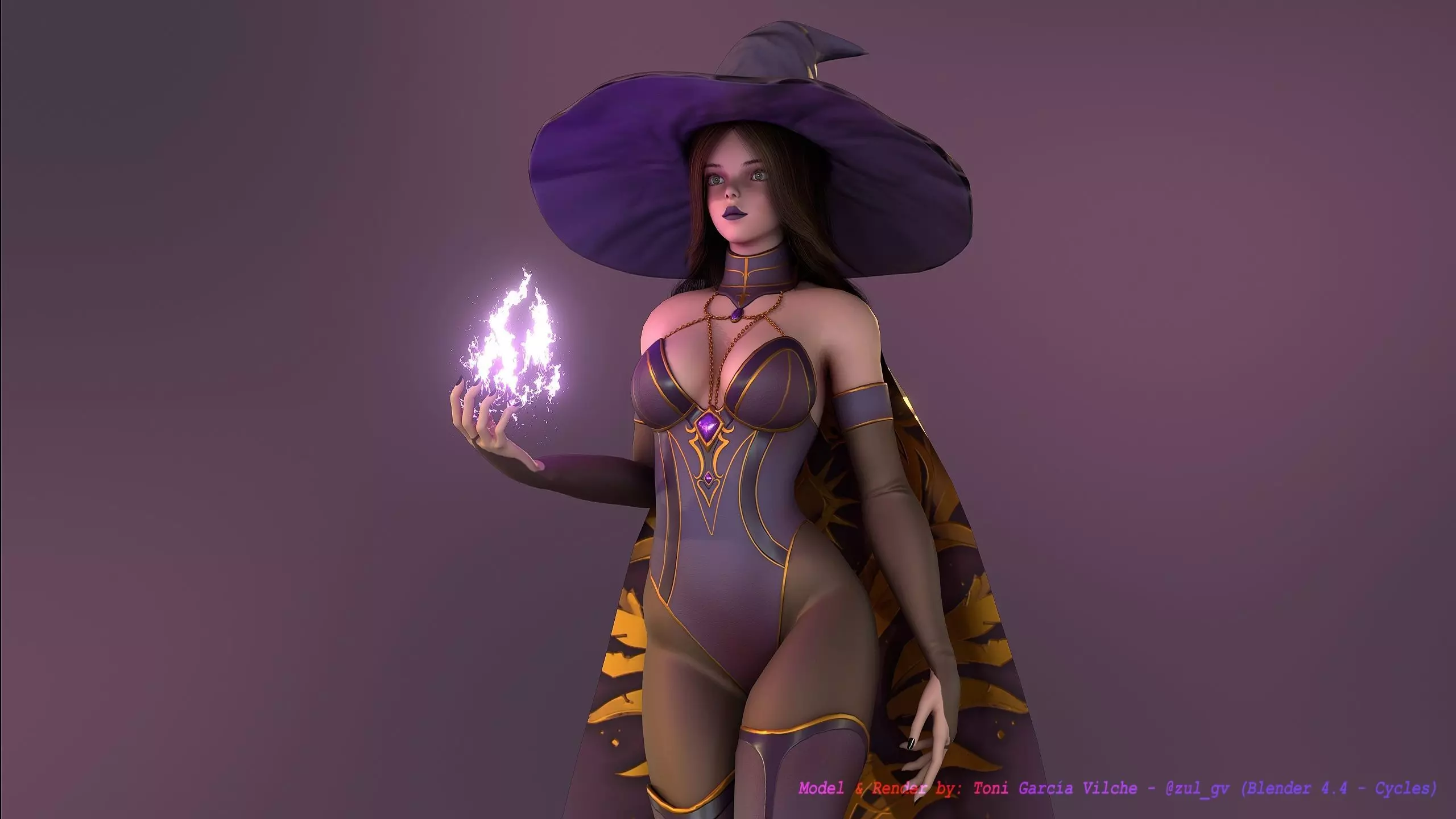 Rigged Character - Stylized Dark Witch Free low-poly 3D model_2