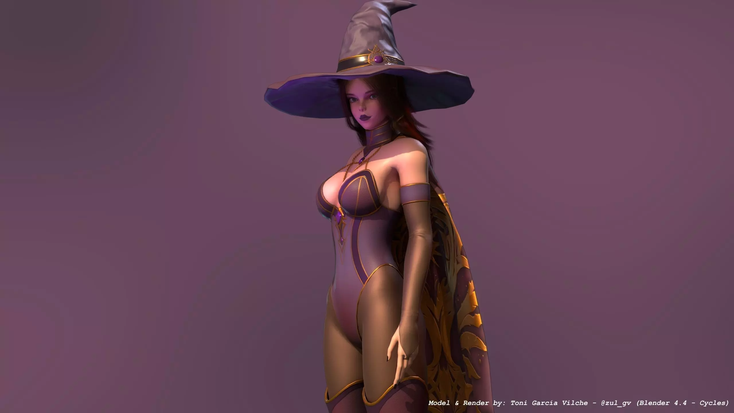 Rigged Character - Stylized Dark Witch Free low-poly 3D model_7