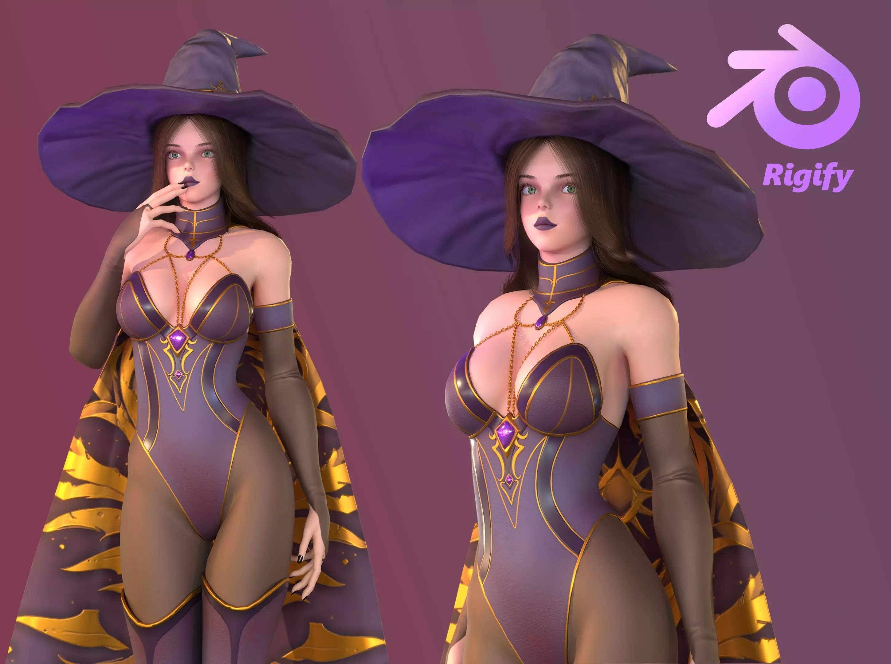 Rigged Character - Stylized Dark Witch Free low-poly 3D model_0