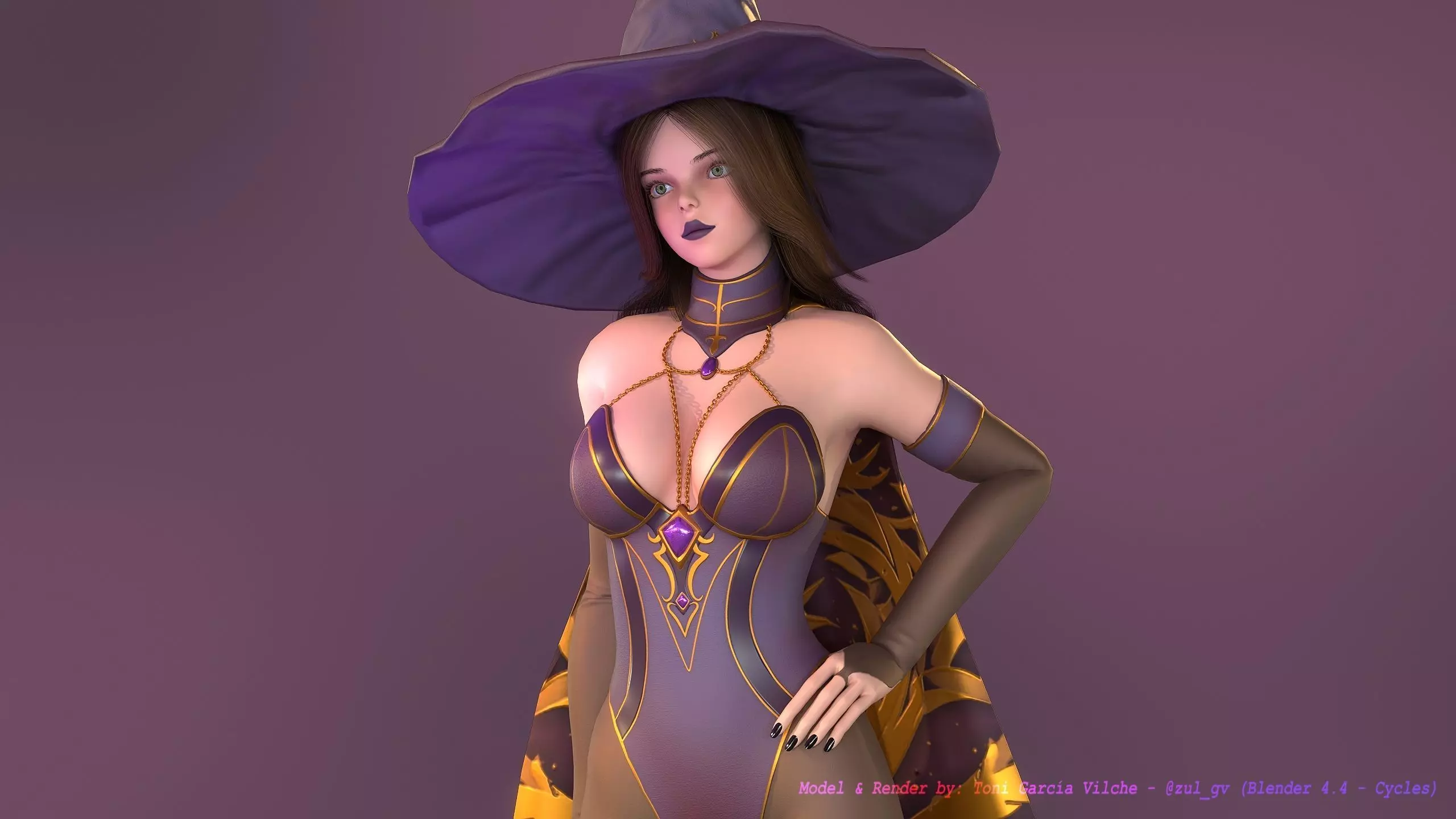 Rigged Character - Stylized Dark Witch Free low-poly 3D model_4