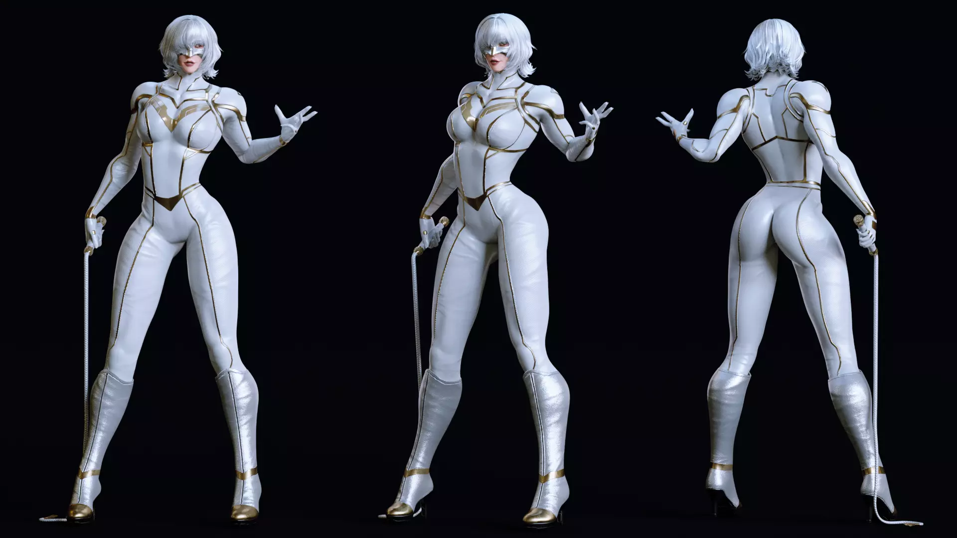 Female Superhero Game Character - Black Mirage Low-poly 3D model_12