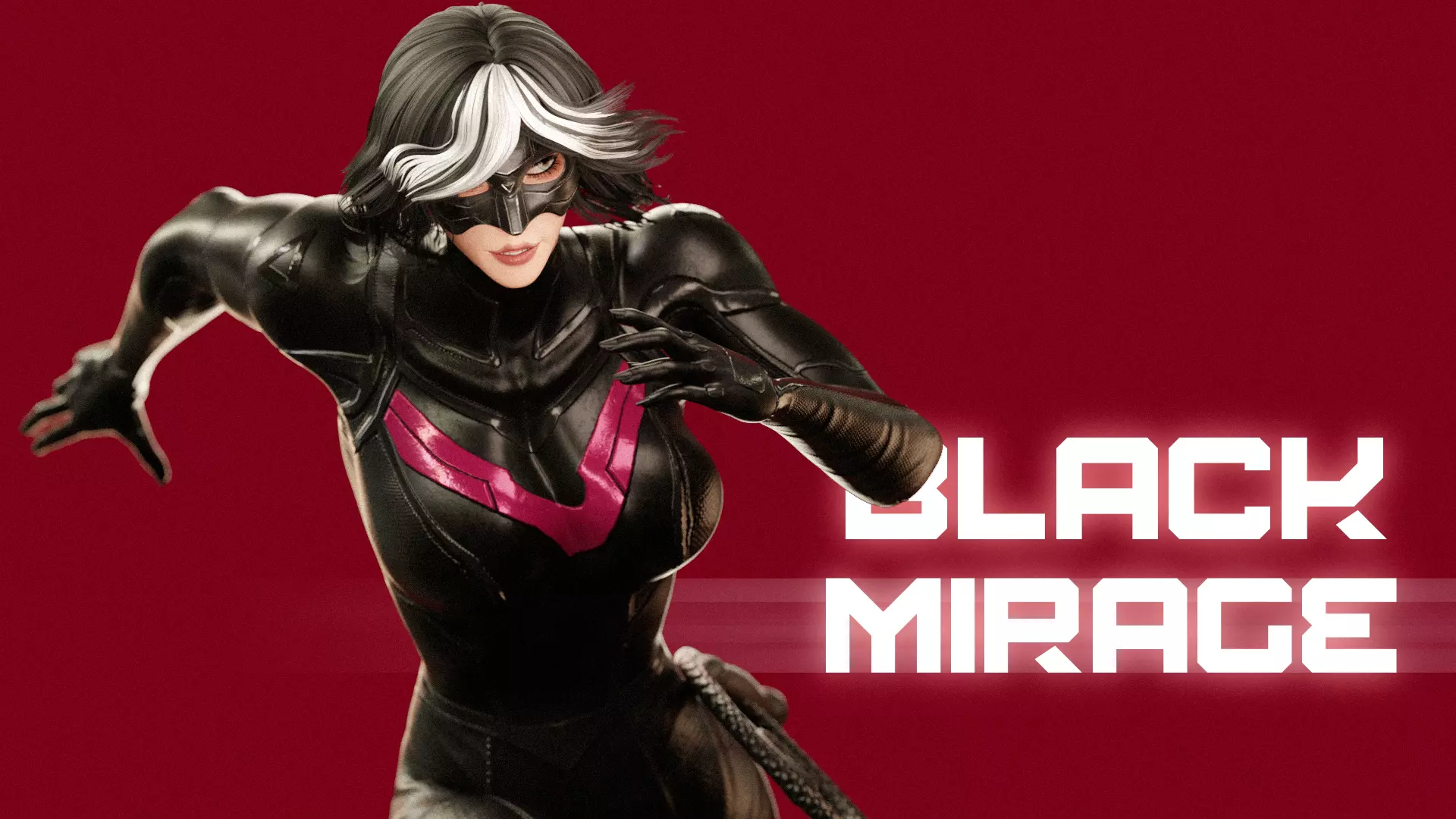 Female Superhero Game Character - Black Mirage Low-poly 3D model_6