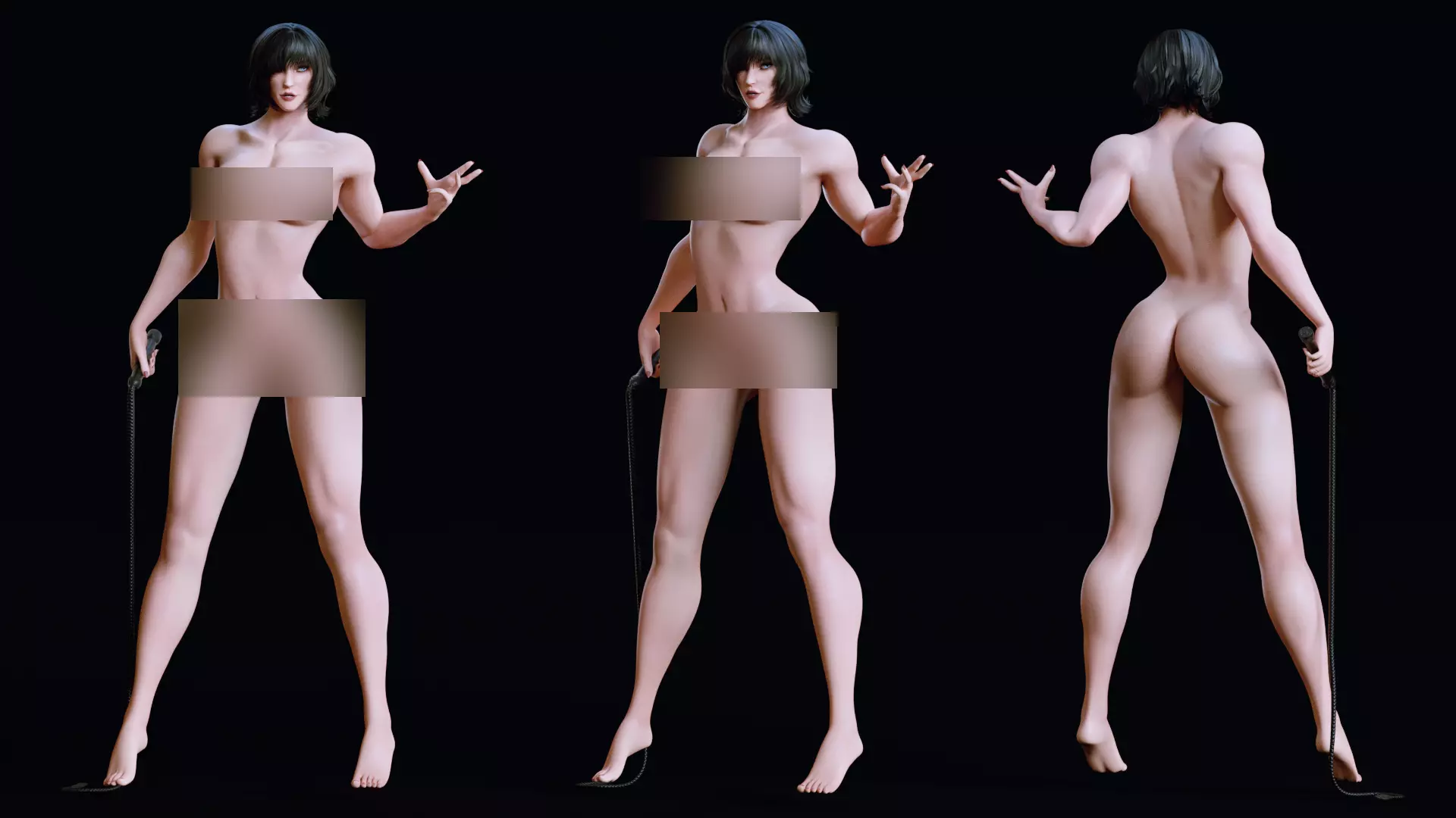 Female Superhero Game Character - Black Mirage Low-poly 3D model_15