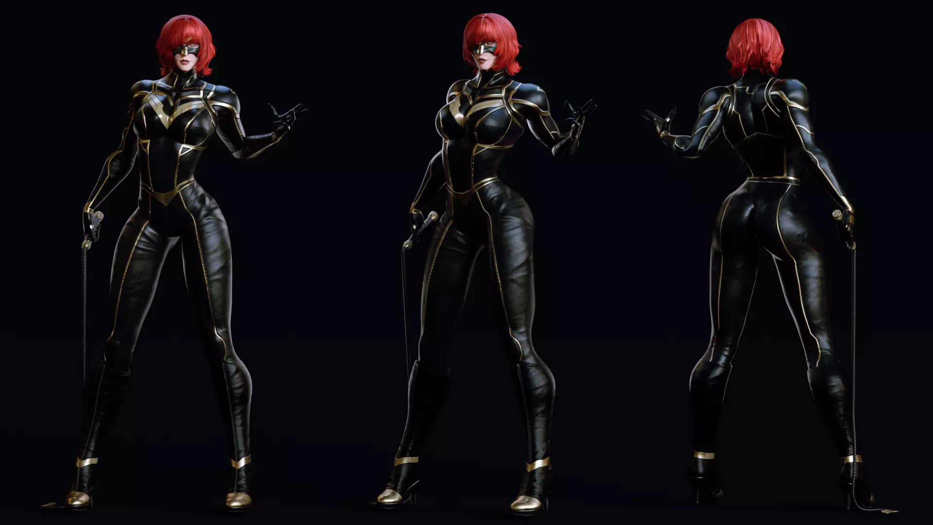 Female Superhero Game Character - Black Mirage Low-poly 3D model_13