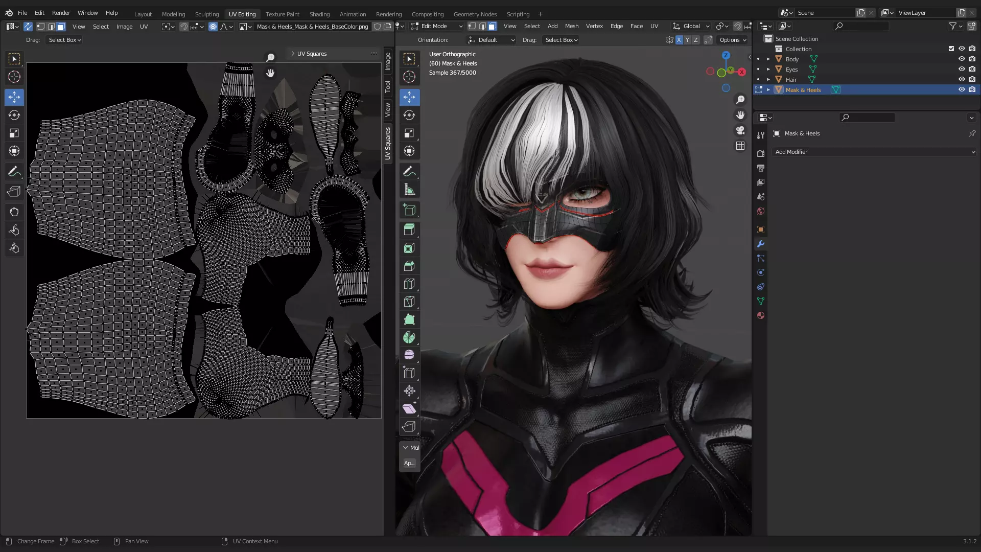 Female Superhero Game Character - Black Mirage Low-poly 3D model_22