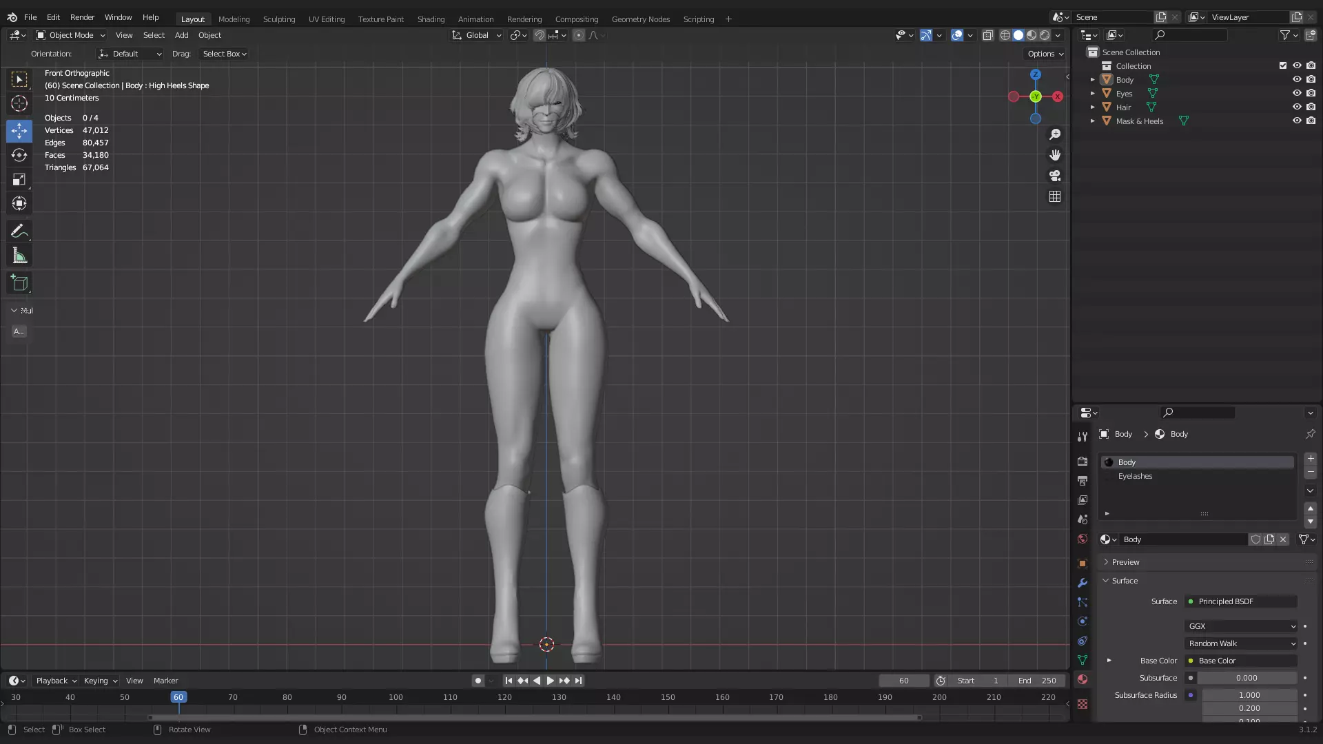 Female Superhero Game Character - Black Mirage Low-poly 3D model_19