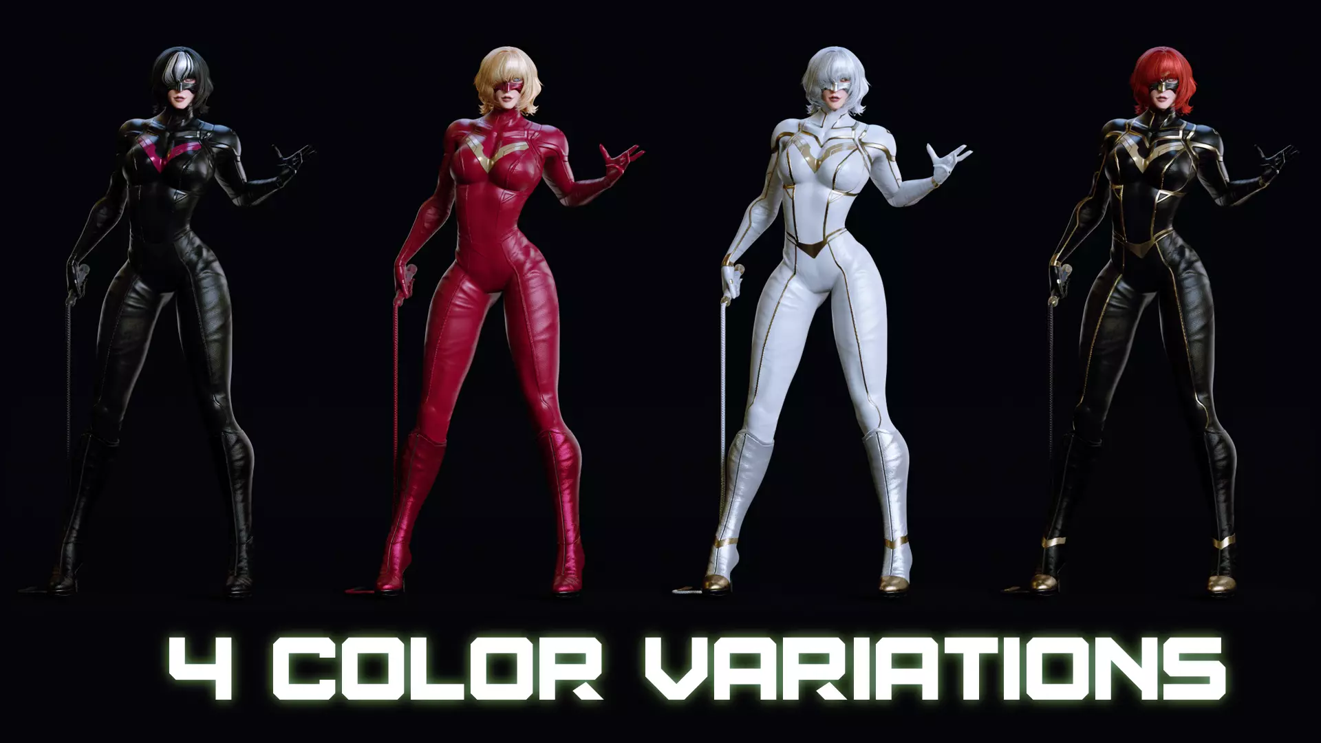 Female Superhero Game Character - Black Mirage Low-poly 3D model_8