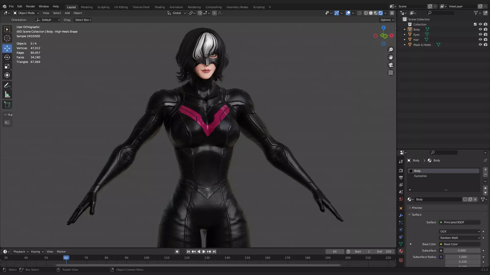 Female Superhero Game Character - Black Mirage Low-poly 3D model_17