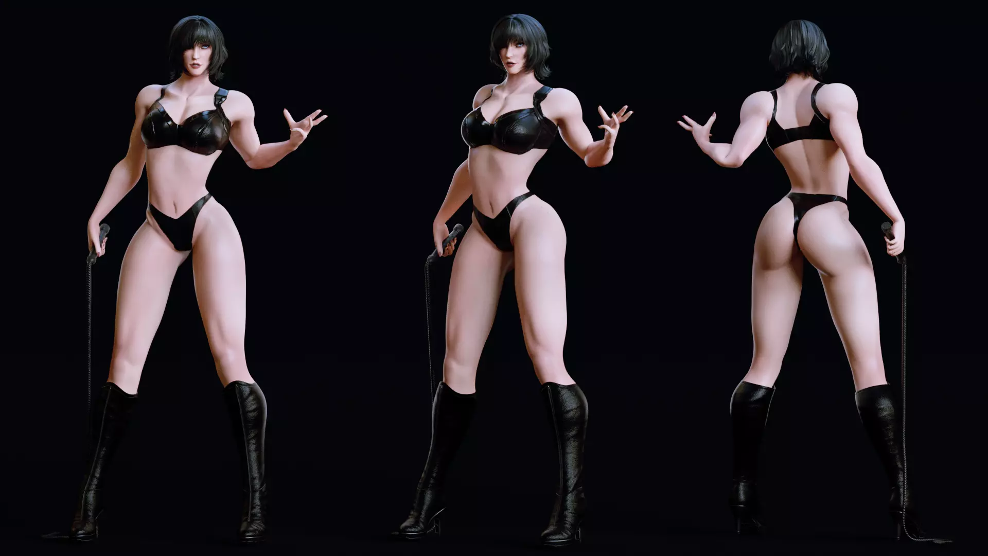 Female Superhero Game Character - Black Mirage Low-poly 3D model_14
