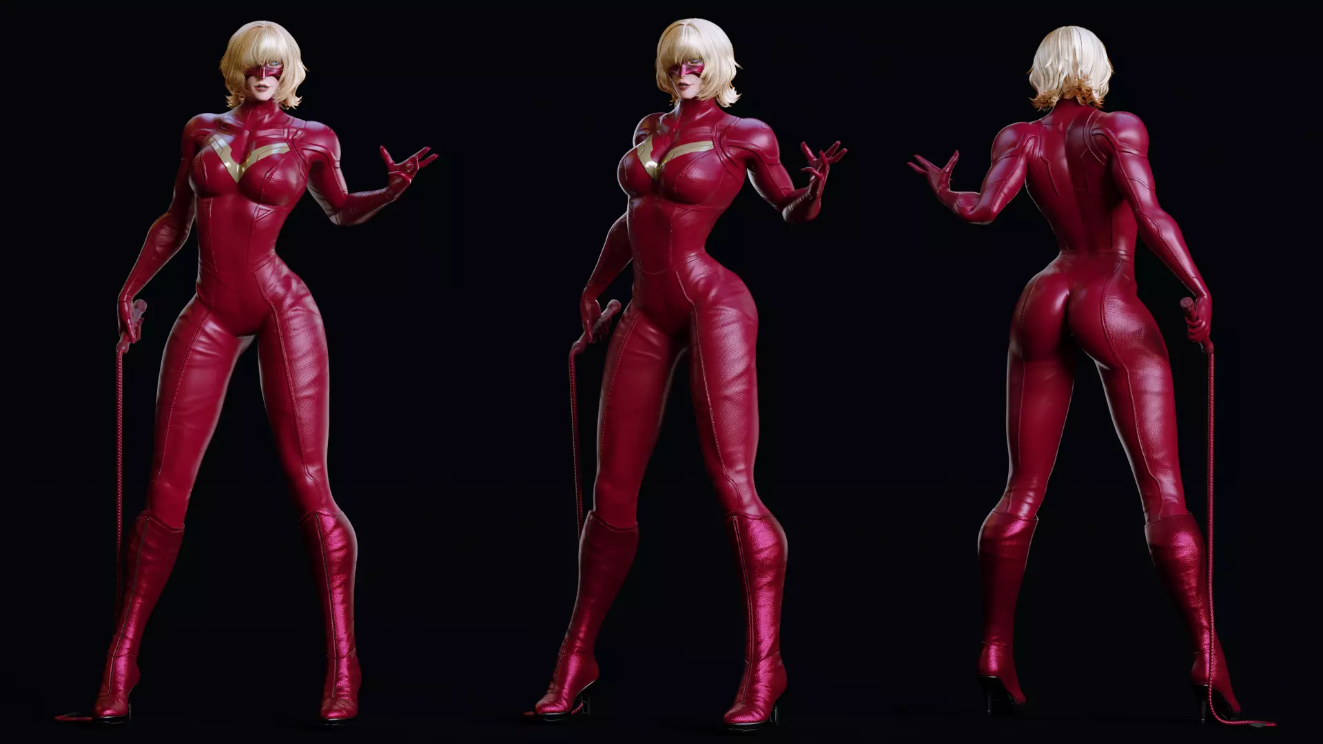 Female Superhero Game Character - Black Mirage Low-poly 3D model_11