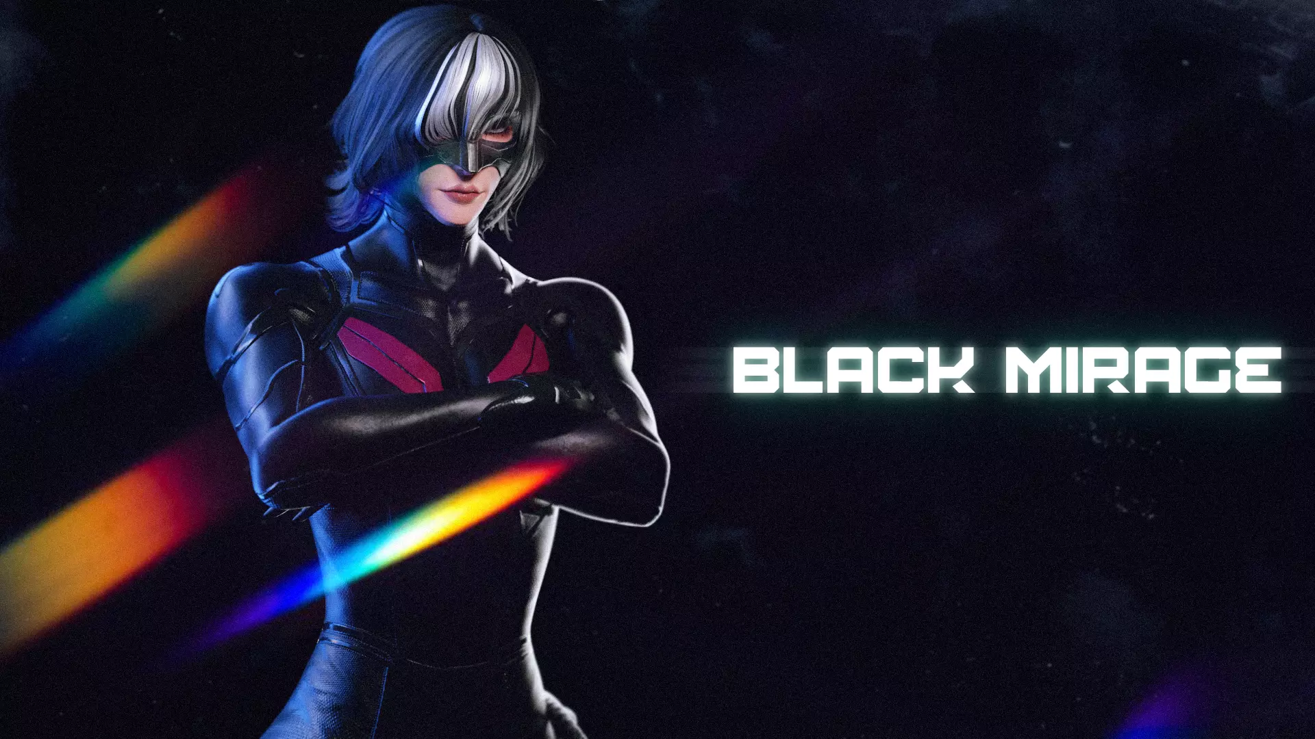 Female Superhero Game Character - Black Mirage Low-poly 3D model_3